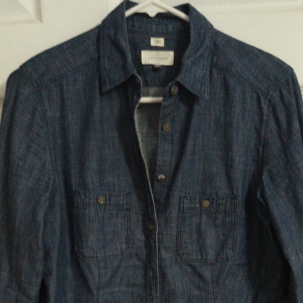LOFT The Softened Shirt, Dark Blue Chambray Button-Down Shirt